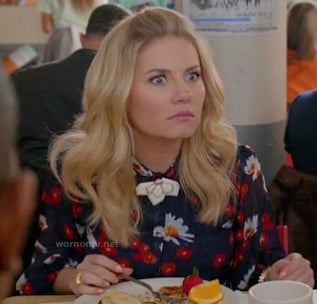 Alex's navy poppy and daisy print dress on Happy Endings