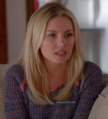 Alex's purple knit sweater with neon orange trim on Happy Endings