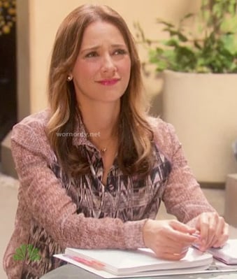 Ann’s multi-print long sleeved blouse on Parks and Recreation