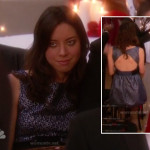 April’s blue spot print dress at Leslie’s wedding on Parks & Recreation