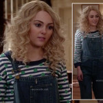 Carrie’s denim overalls and striped/polka dot top on The Carrie Diaries