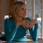 Jane’s blue long sleeved dress with zips on Happy Endings