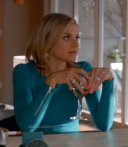 Jane's blue long sleeved dress with zips on Happy Endings