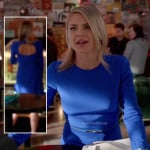 Jane’s blue long sleeved dress with open back on Happy Endings