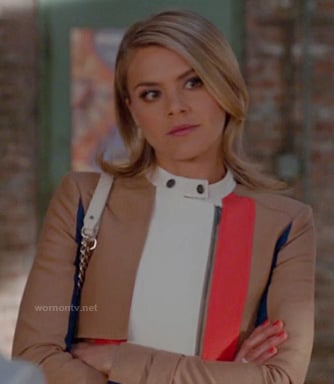 Jane's colorblock moto jacket on Happy Endings