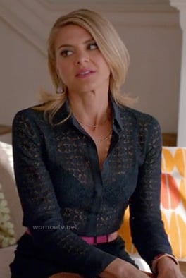 Jane's navy blue lace shirt on Happy Endings