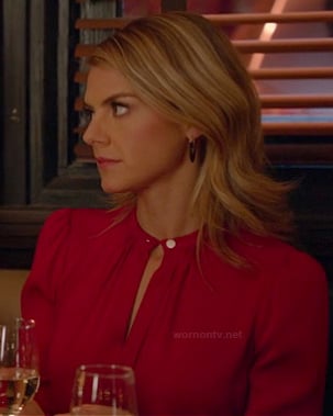 Jane's red long sleeved keyhole blouse on Happy Endings