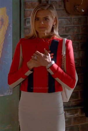 Jane's red colorblock jacket on Happy Endings