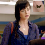 Jenna’s blue gingham check shirt and butterfly necklace on Awkward