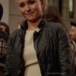 Juliette’s black distressed leather jacket on Nashville