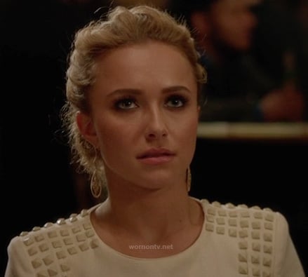 Juliette’s white dress with studded shoulders on Nashville