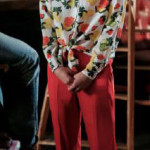 Lemon’s lemon-print tie front shirt with red pants and sequinned loafers on Hart of Dixie