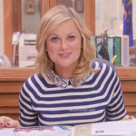 Leslie’s blue striped top with floral collar on Parks and Recreation