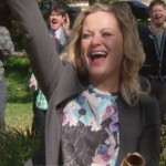 Leslie’s floral black, purple and blue blouse on Parks & Recreation