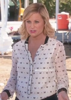 Leslie's white butterfly print top on Parks & Rec