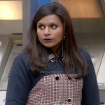 Mindy’s navy and red patterned coat on The Mindy Project