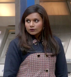 Mindy's navy and red patterned coat on The Mindy Project