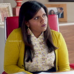 Mindy’s yellow cardigan and printed shirt on The Mindy Project