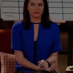 Penny’s cobalt blue keyhole blouse on Happy Endings