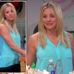 Penny’s sky blue sleeveless shirt on The Big Bang Theory