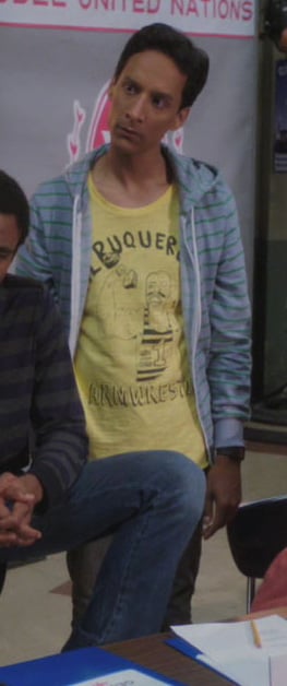 Abed's yellow albuquerque arm wrestler tshirt on Community