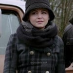 Mary’s grey check print coat, black bucket hat and grey scarf on Once Upon a Time