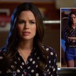 Zoe’s black dot print shirt and blue shorts on Hart of Dixie