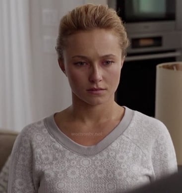 Juliette's grey cog print sweater on Nashville