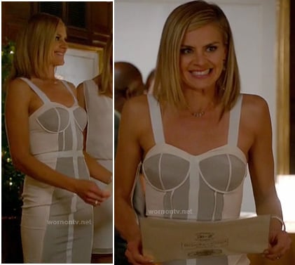 Jane's grey and white colorblock bustier dress on Happy Endings