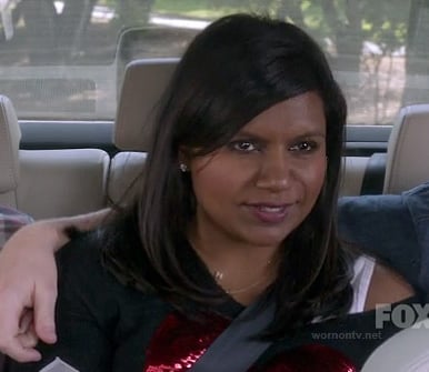 Mindy's black and red sequin heart sweater on The Mindy Project