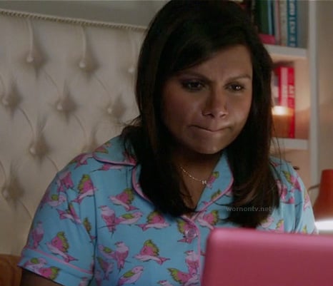 Mindy’s blue and pink bird print pajamas on The Mindy Project