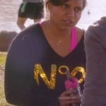 Mindy’s heart knee patch leggings and “No 9” sweater on The Mindy Project