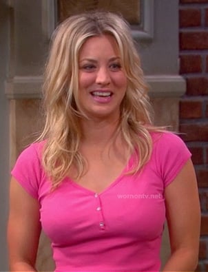 Penny’s hot pink henley tee on The Big Bang Theory