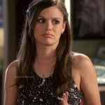 Zoe’s black and white paint splatter print dress with crescent necklace on Hart of Dixie