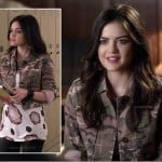 Aria’s army camouflage jacket and rose print mini dress/tee on Pretty Little Liars