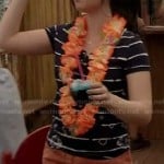 Bay’s navy striped tee and orange denim shorts on Switched at Birth