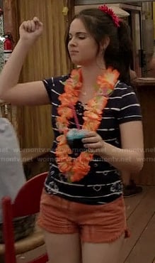 Bay’s navy striped tee and orange denim shorts on Switched at Birth