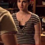 Bay’s striped henley tee on Switched at Birth