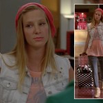 Brittany’s “Tallahassee” tee, denim vest, pink beret and polka dot bag on Glee