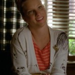 Brittany’s red striped dress and dog print cardigan on Glee