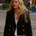 Chloe’s military style coat and neon yellow purse on The Goodwin Games
