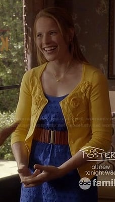 Daphne's royal blue eyelet dress and yellow flower cardigan on Switched at Birth