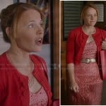 Daphne’s coral eyelet dress and red scalloped cardigan on Switched at Birth