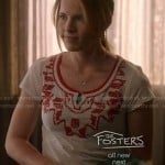 Daphne’s white and red beaded tee on Switched at Birth