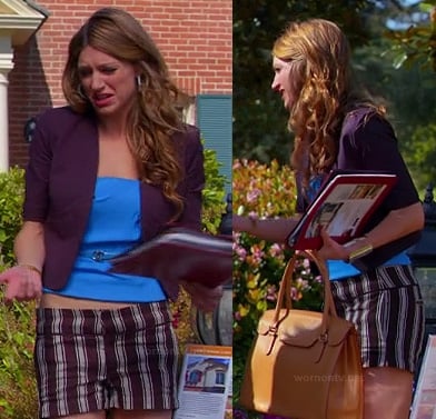 Josslyn’s striped shorts and navy blazer on Mistresses