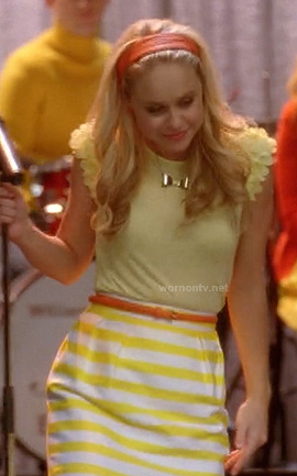 Kitty's yellow striped skirt and petal sleeve top on Glee