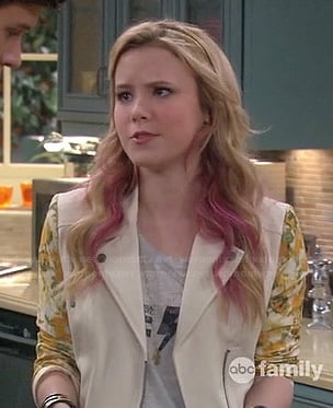 Lennox's white jacket with yellow floral sleeves on Melissa & Joey