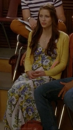 Marley’s floral maxi dress and yellow cardigan on Glee
