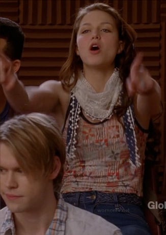 Marley’s printed tank top and scarf on Glee