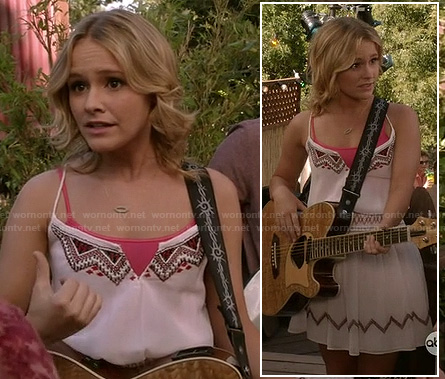 Nikkie’s white embroidered peasant style dress on Switched at Birth